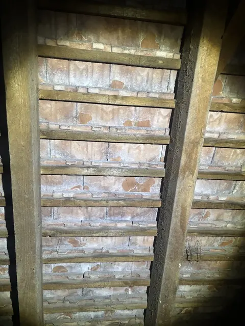 Underside of a 1950s tiled roof with no secondary felt underlay