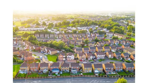 Drone aerial view used during a residential roof inspection